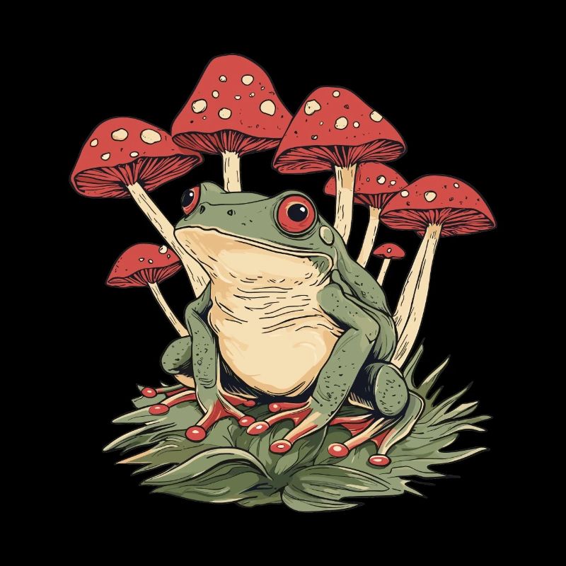 Grenouille cottagecore aux champignons