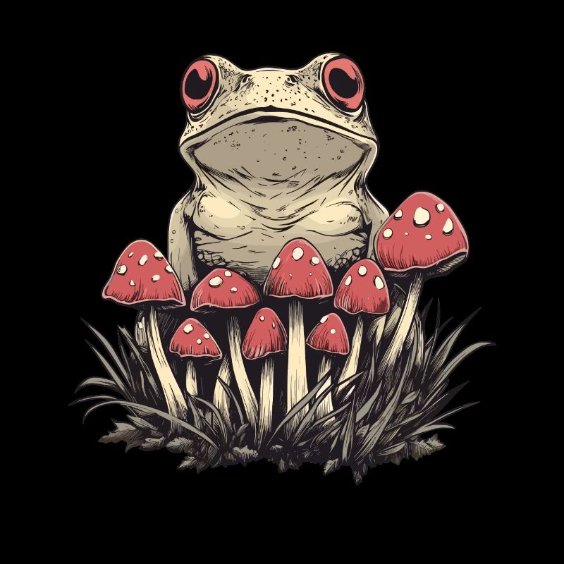 Grenouille cottagecore aux champignons
