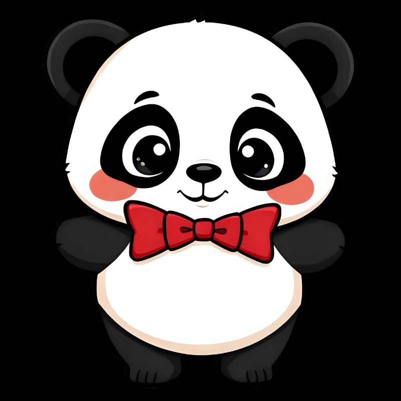 Adorable Panda in Red Bowtie Posing Cheerfully