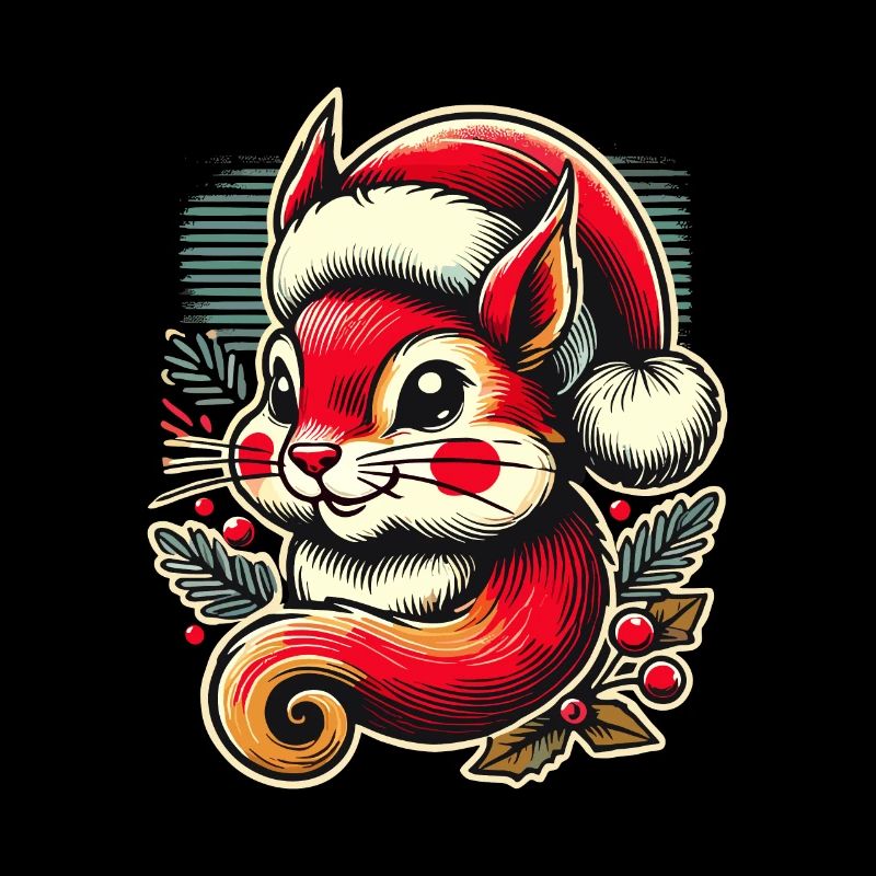 Joyeux Noël écureuil avec chapeau et