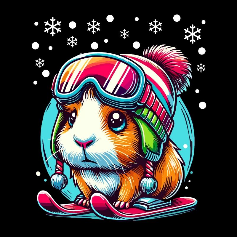 Guinea Pig Skiing Snow Slope Cute