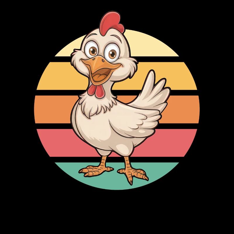 Cool Dessin Animé Poulet Vintage Coucher de soleil