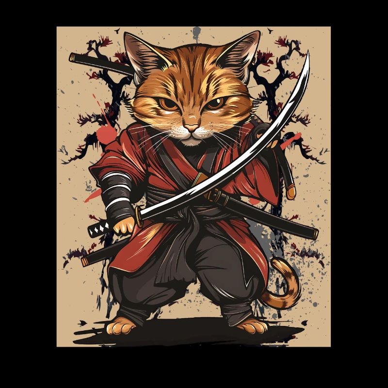 Chat guerrier japonais samouraï