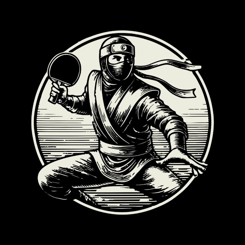 Retro Ninja Table Tennis Player Artwork Design