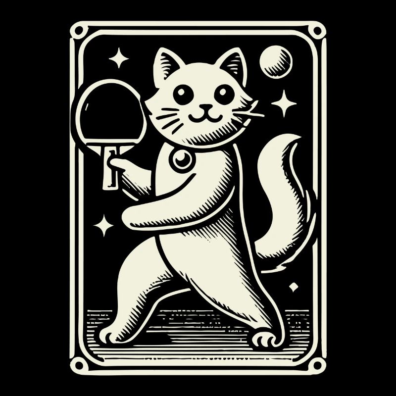 Cute Cat Playing Table Tennis Artfully