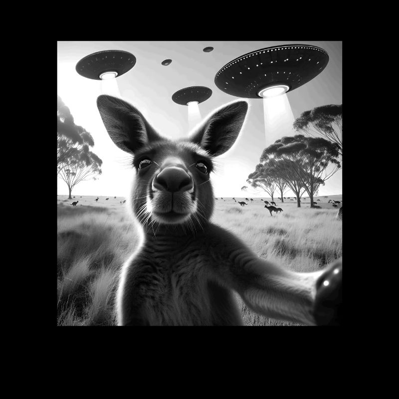 Kengaroo Funny Graphic Selfie with UFOs Weird Alie