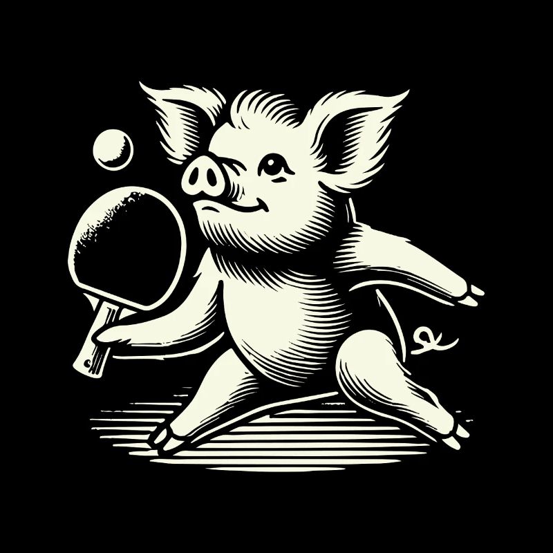 Funny cute pig playing table tennis
