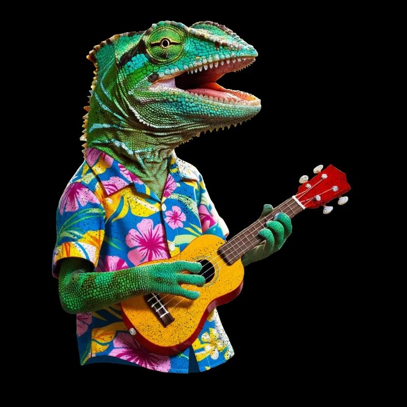 Chamäleon spielt Ukulele