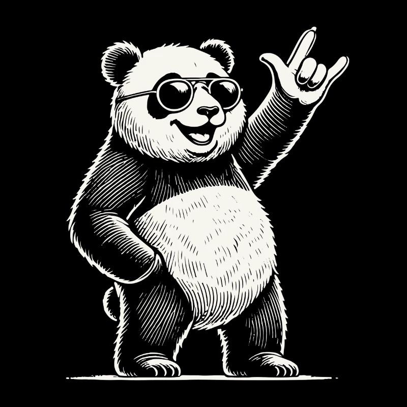 Panda de musique rock rétro avec un geste cool