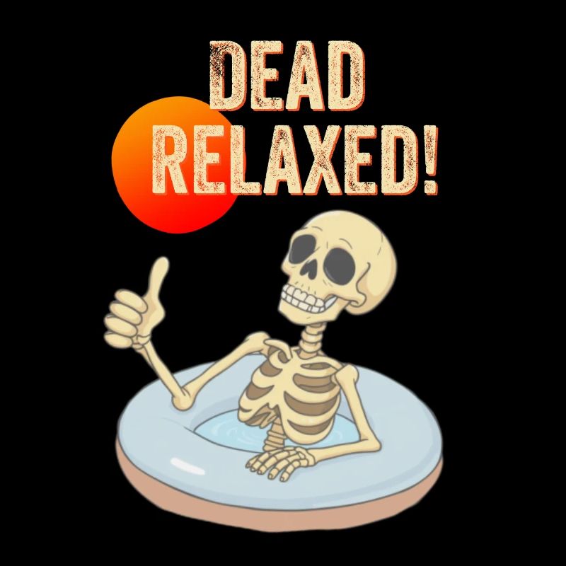 Squelette réfrigéré dans la piscine avec le dicton Dead détendu