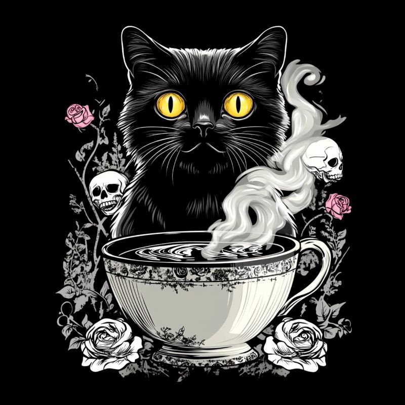 Mystical: Cat with skull coffee