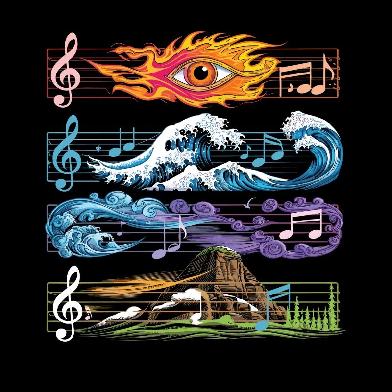 Feu, Eau, Terre, Air, Musique, Éléments