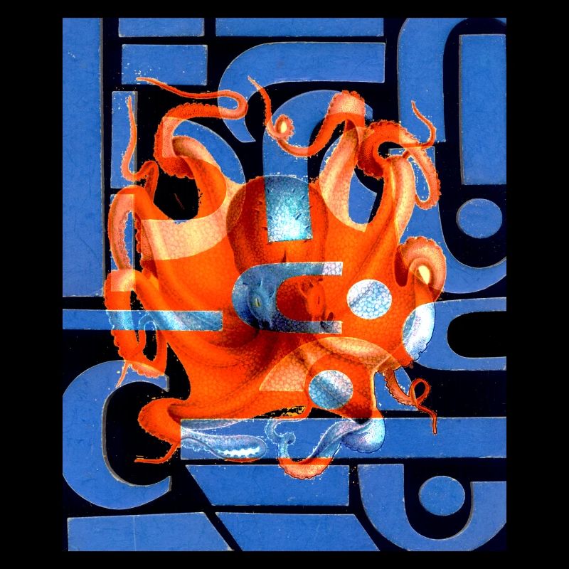 Creativ Pieuvre Bleu Océan Orange Art abstrait