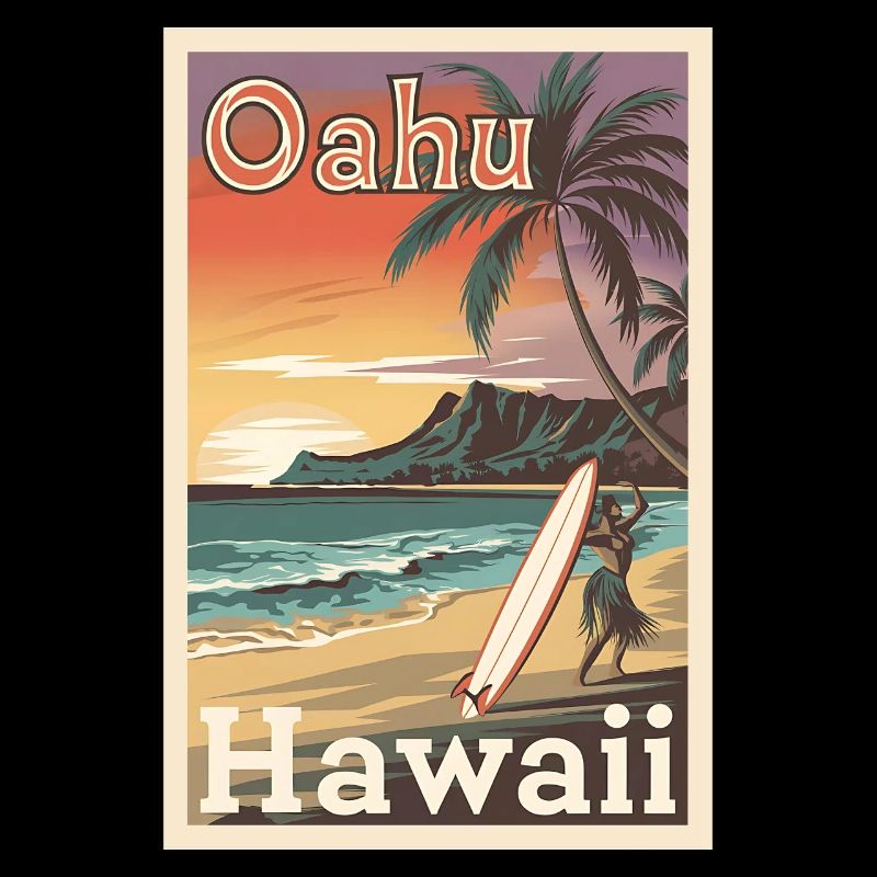Oahu Hawaii Affiche rétro Vintage Souvenir