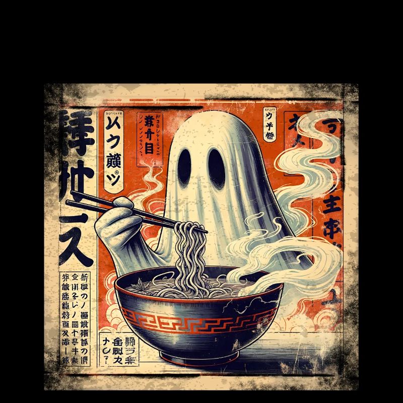 Ramen Ghost Grunge Poster Style