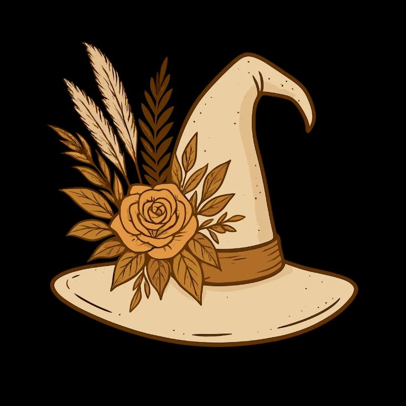 Boho Witch Hat with Rose – Witchy Halloween Design