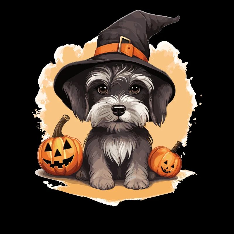 Halloween Witch Hat Pumpkin Dog Miniature Schnauzer
