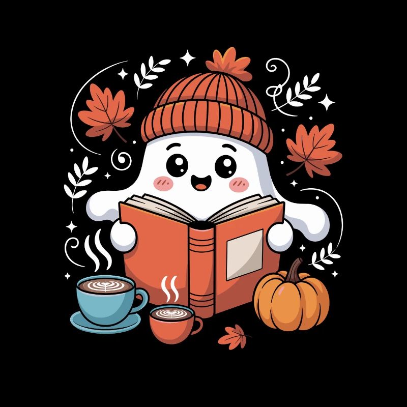 Ghost Reading Book Halloween Coffee Lovers