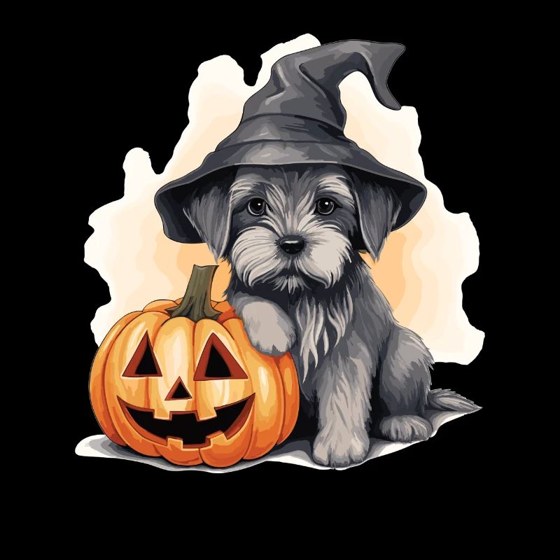 Halloween Witch Hat Pumpkin Dog Miniature Schnauzer