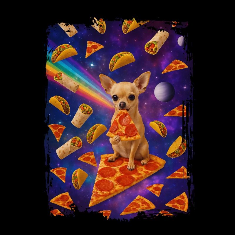 Nourriture spatiale avec chien et pizza
