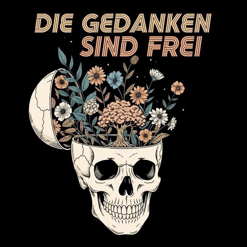 Fleurs dans le crâne avec un message