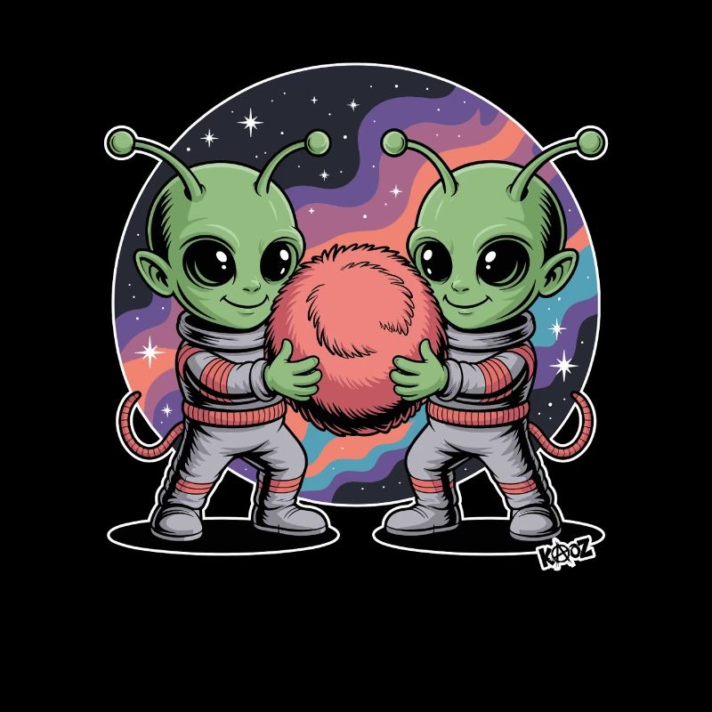 Alien Astronaut Hugging Cosmic Ball