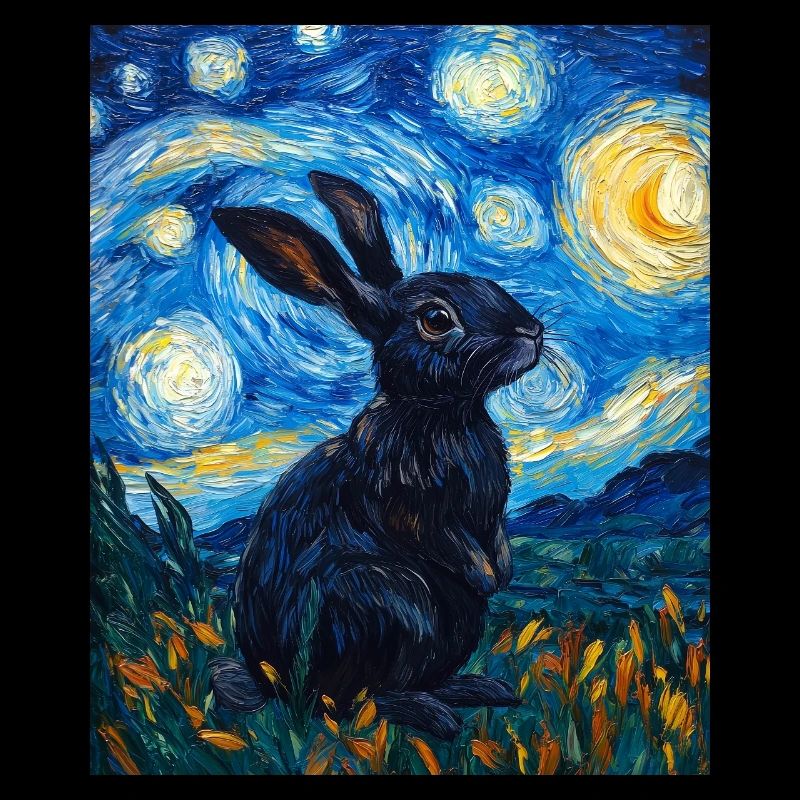 Lapin de la Nuit étoilée à la Van Gogh