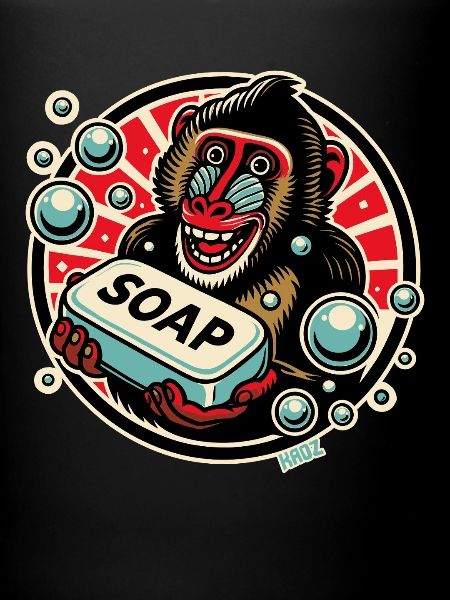 Mandrill Singe avec du savon