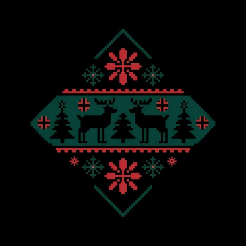 Retro Pixel Art Weihnachtsmuster Hirsche und Tannen