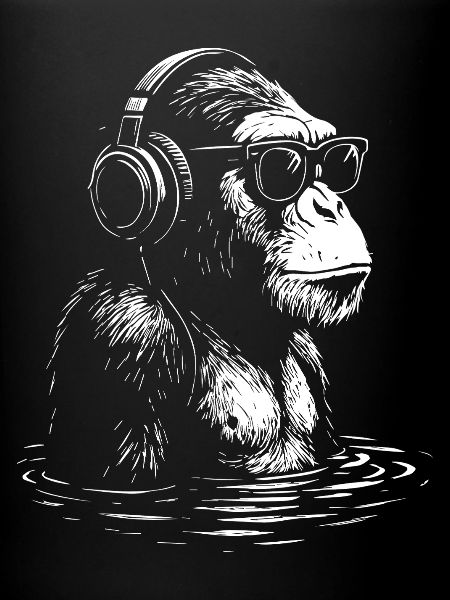 Headphone Monkey in Water
