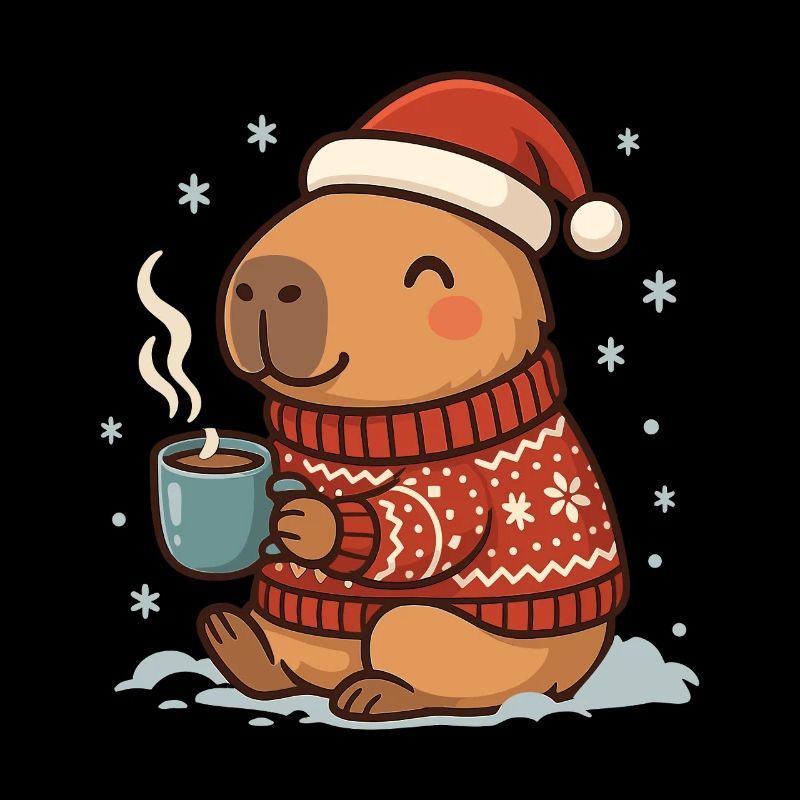 ✨ Cozy Capybara with Cocoa & Santa Hat