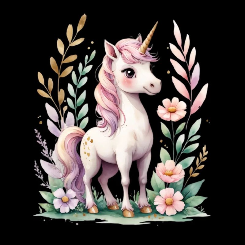 Licorne pastel avec cadre à fleurs