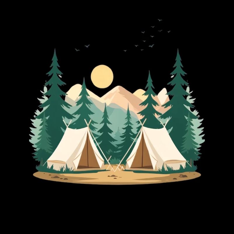 Night Forest Camping Illustration