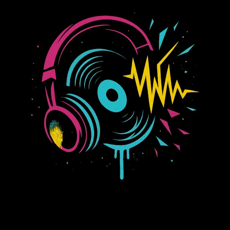 Casque néon, vinyle, son techno rave