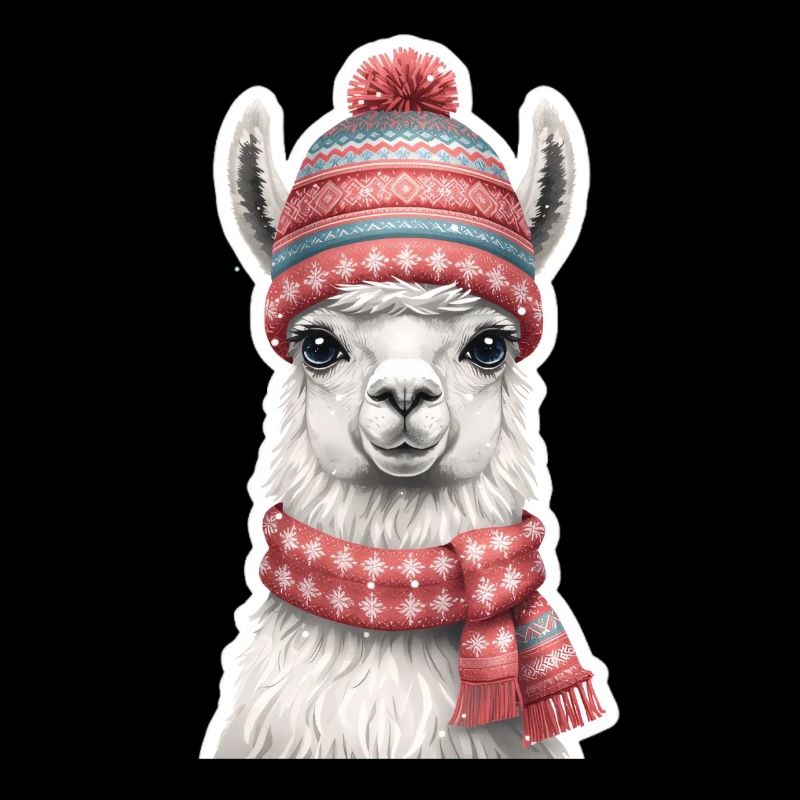 Lama d’hiver avec chapeau et écharpe tricotés