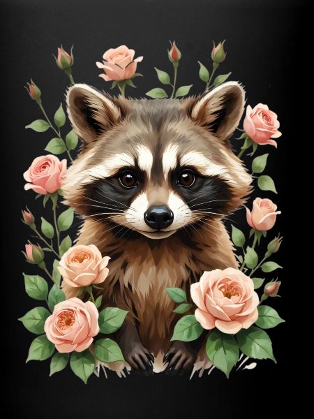 Raccoon with rose frame