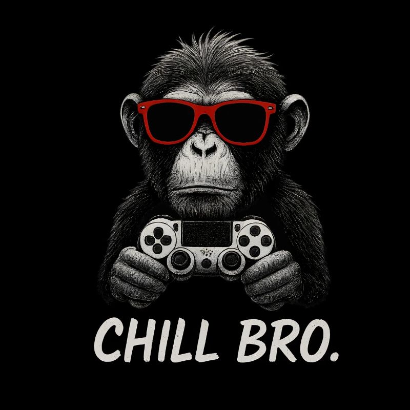 Gamer Affe mit Controller & Sonnenbrille Chill Bro