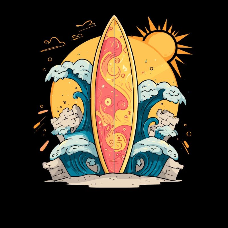 Sun Surfboard Wave Art