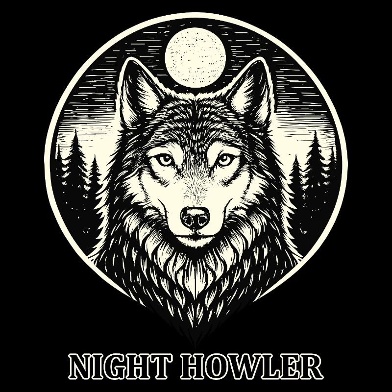 Night Howler - Wolf in Woodcut Style