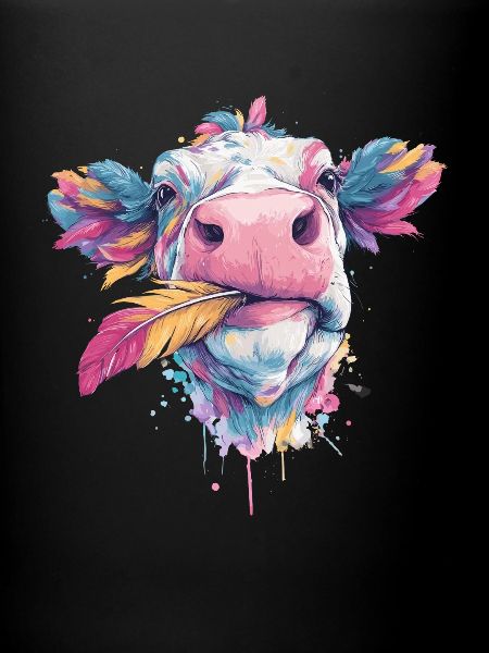 Vache arc-en-ciel avec plumage