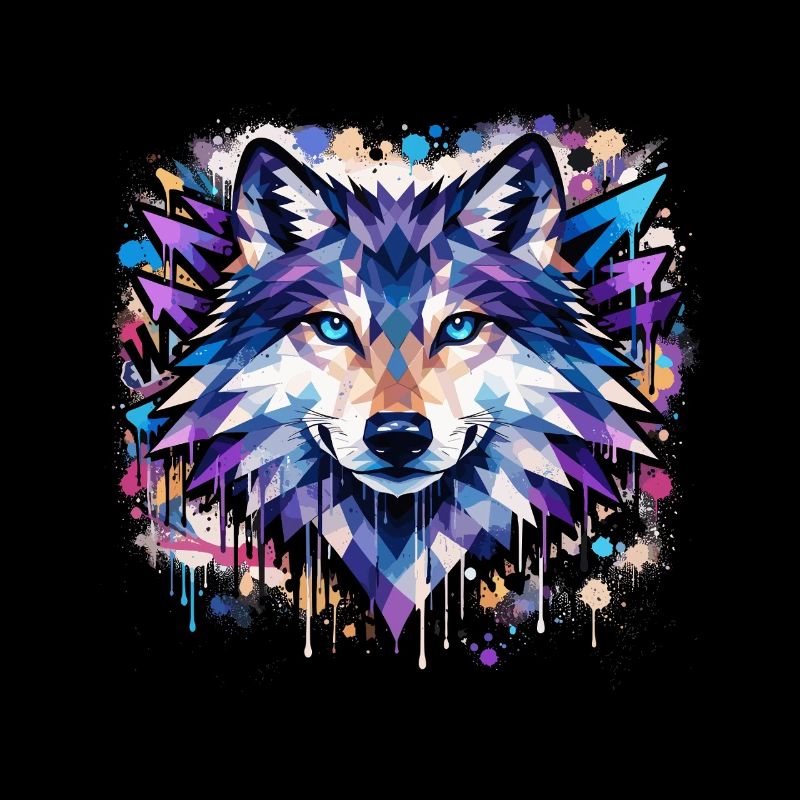 Polygon Wolf Graffiti – Bunter Wolf Kopf Urban Art
