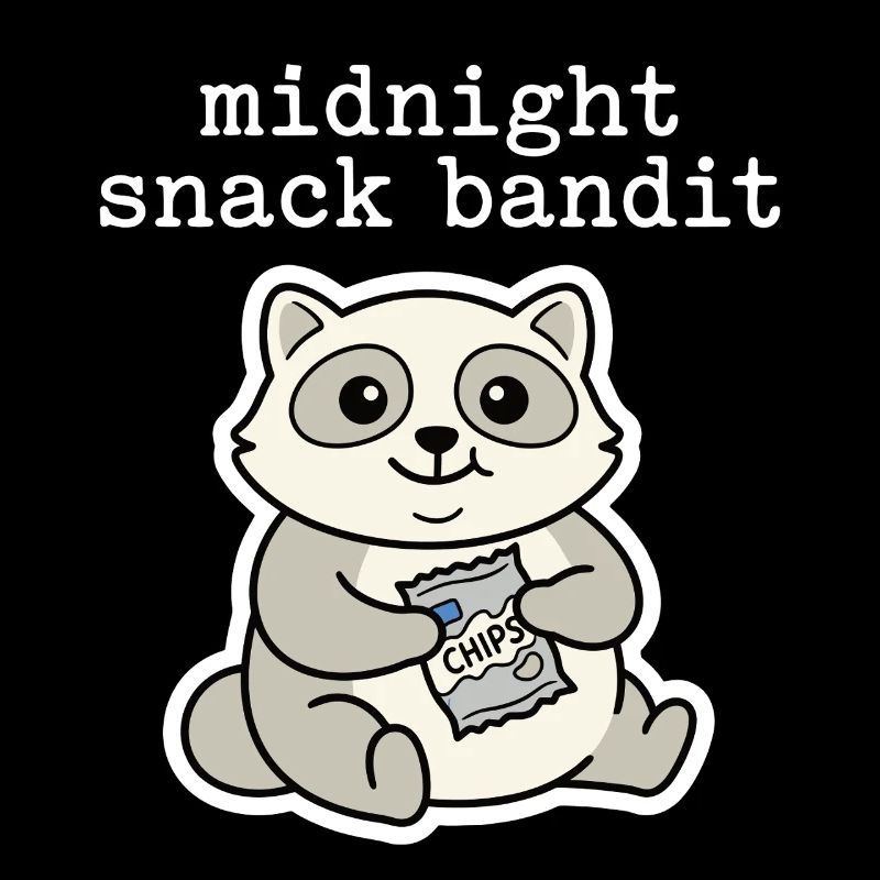 Raccoon with Chips Snack Comic Motif