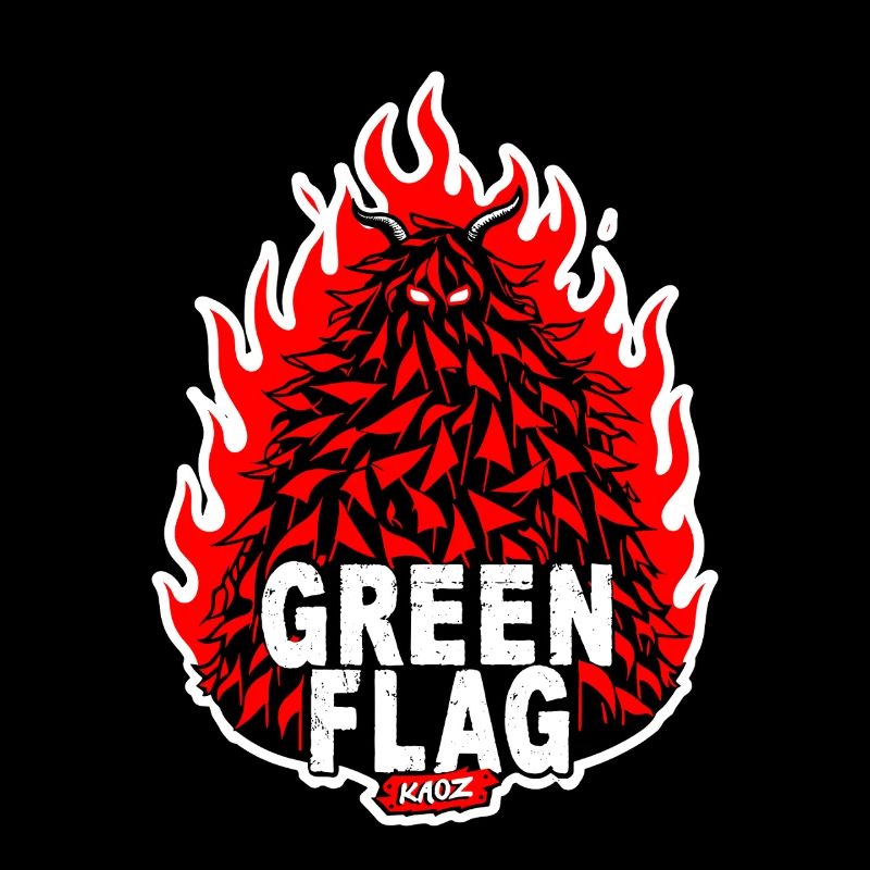 Blason du drapeau vert enflammé