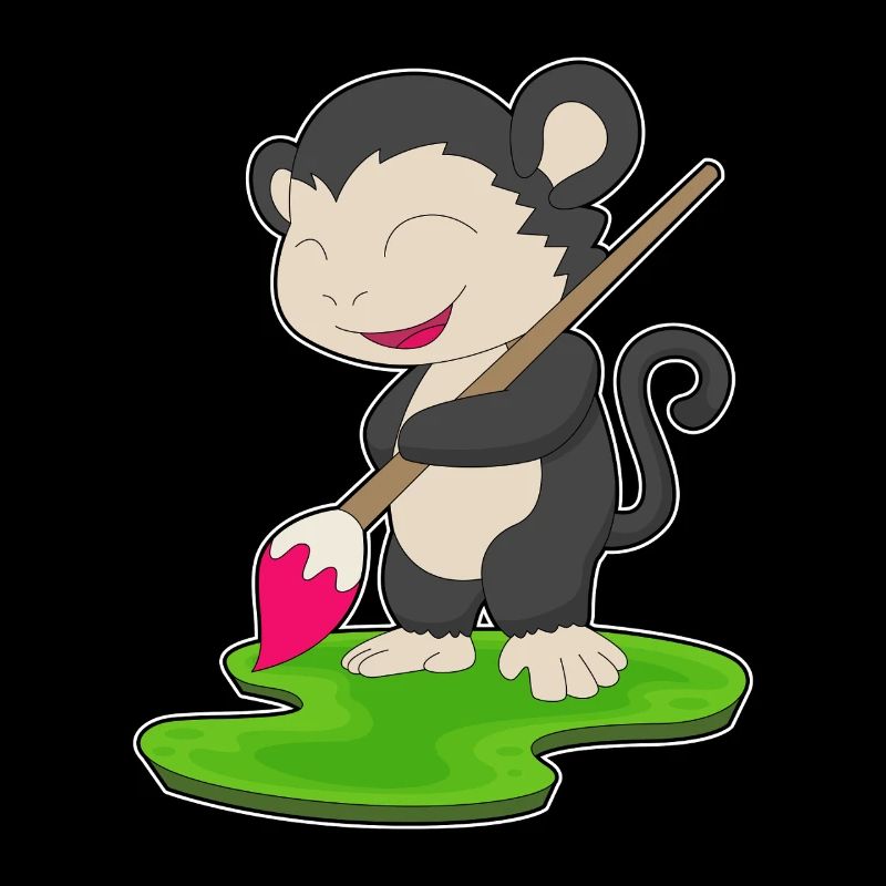 Monkey Painter Brush Painting