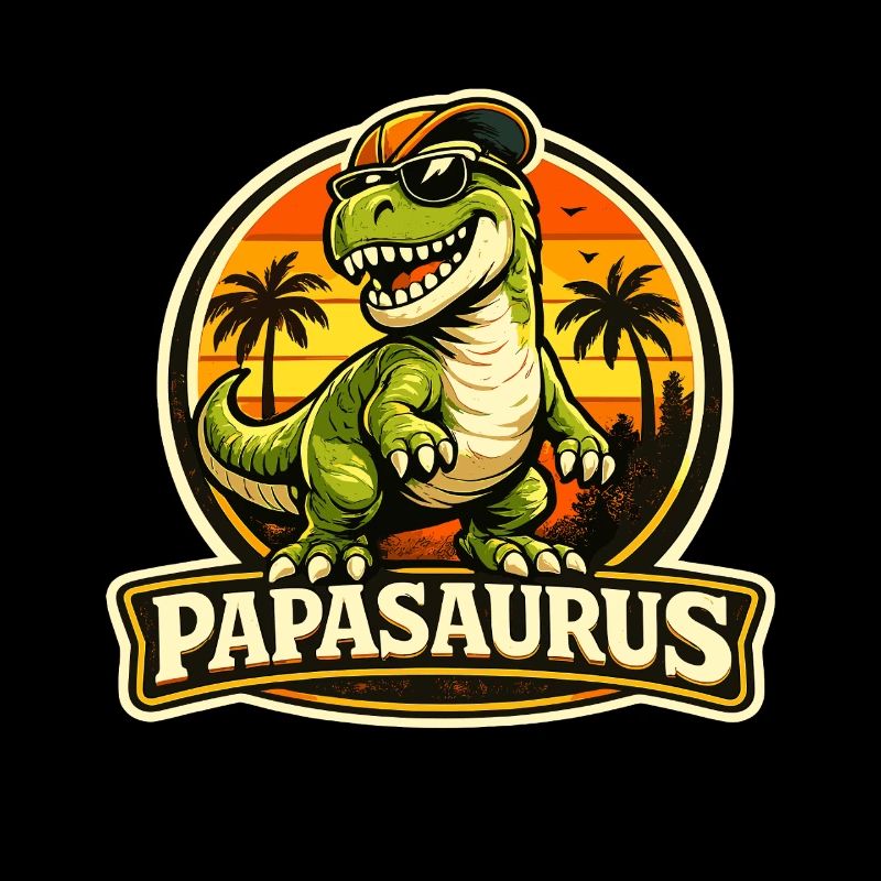 Papasaurus Dino en version rétro au coucher de soleil