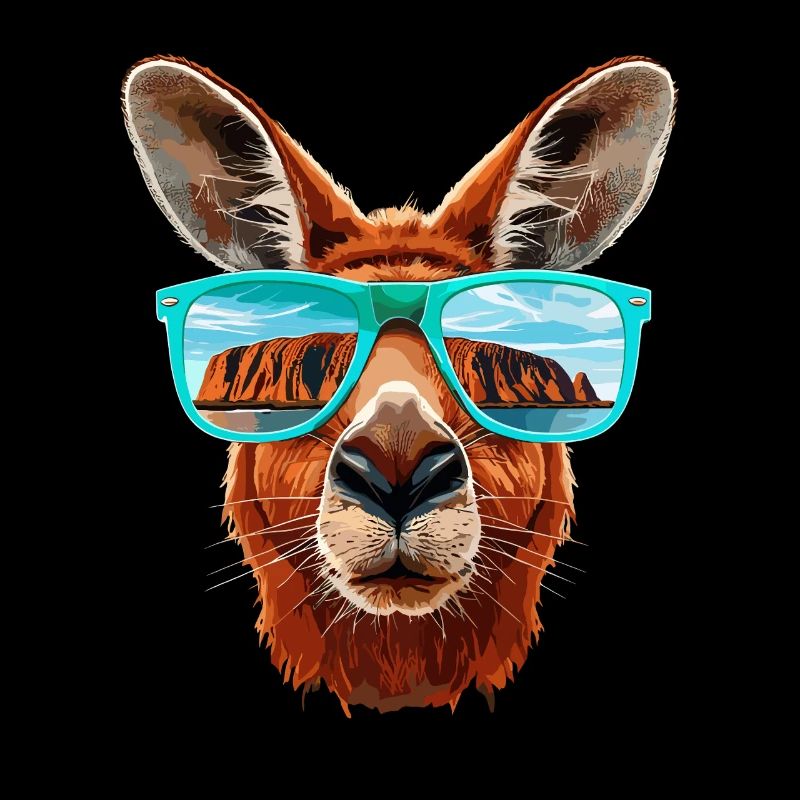 Un cangourou cool avec des lunettes de soleil devant Uluru