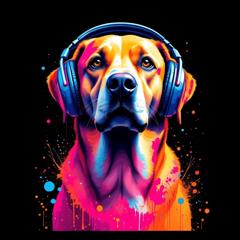 Labbi Labrador with headphones