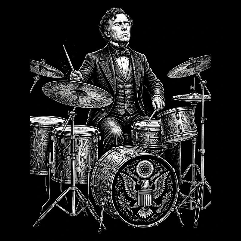 Franklin Pierce plays drums