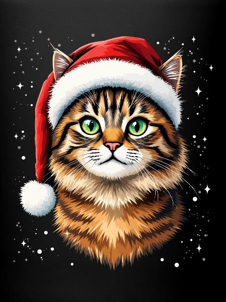 Weihnachtskatze mit rotem Hut