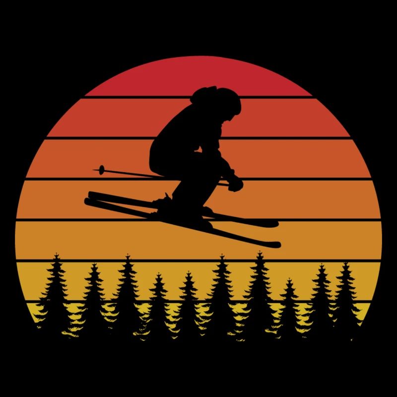Retro skier design with sunset